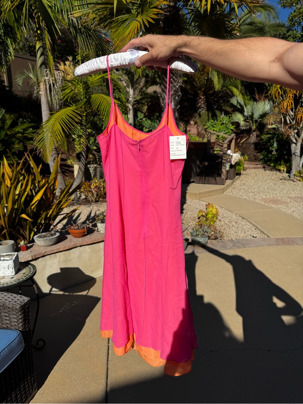Boston Proper Pink Slip Dress with Orange Trim